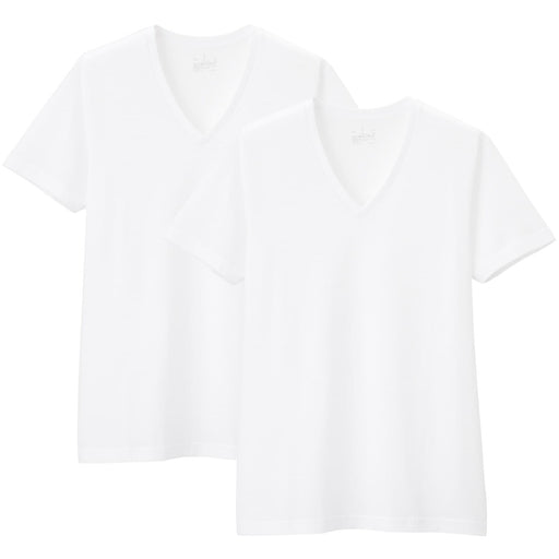 #oldjan - Men's Side Seamless Jersey V Neck Short Sleeve T-Shirt - 2 Pack FAA0120A White MUJI