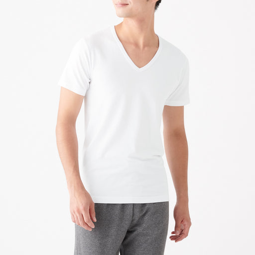 Men's Heat Generating Cotton V-Neck Short Sleeve T-Shirt MUJI