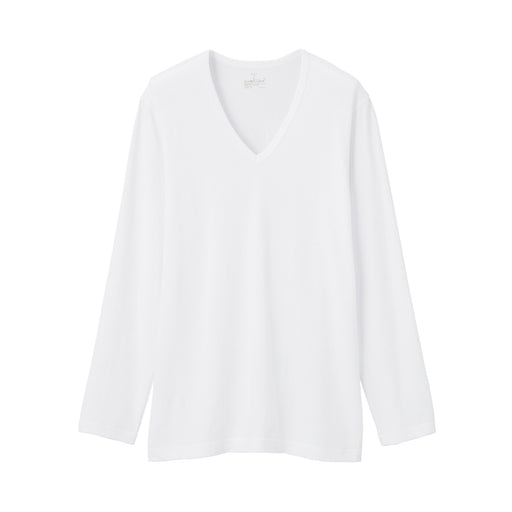 Men's Heat Generating Cotton V-Neck Long Sleeve T-Shirt White MUJI