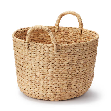 Water Hyacinth Basket with Handles - Round - Small Dia. 14.6 x H10.2" MUJI