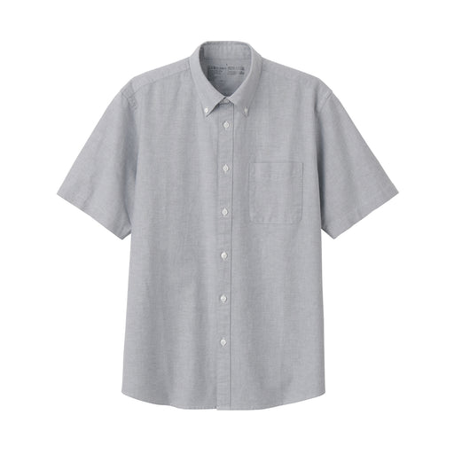 Men's Washed Oxford Button Down Short Sleeve Shirt Light Gray MUJI