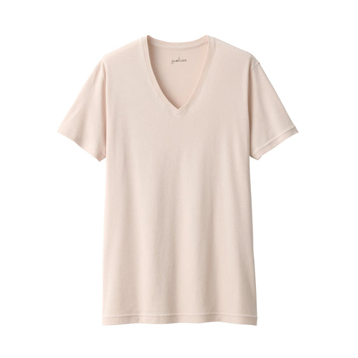 Men's Breathable Cotton V-Neck Short Sleeve T-Shirt Light Beige MUJI