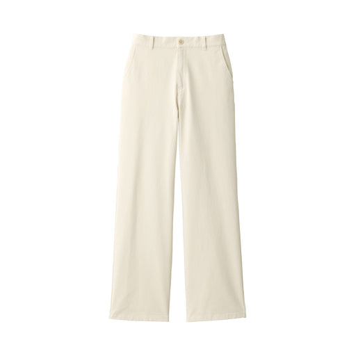 Women's 4-Way Stretch Chino Wide Straight Pants (L 32inch / 80cm) Ivory MUJI
