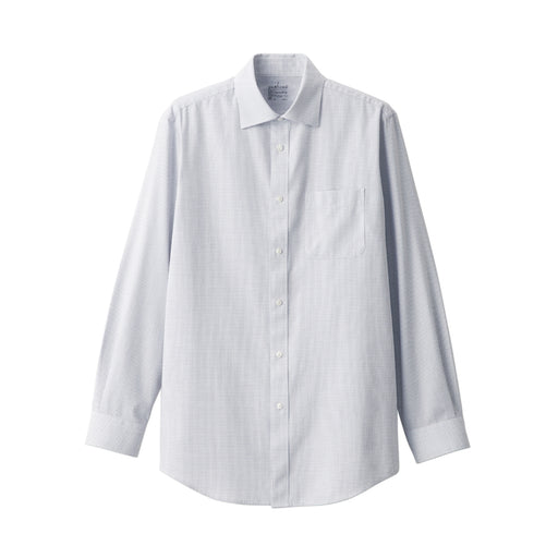 Men's Non-Iron Semi Wide Collar Patterned Shirt White Check MUJI