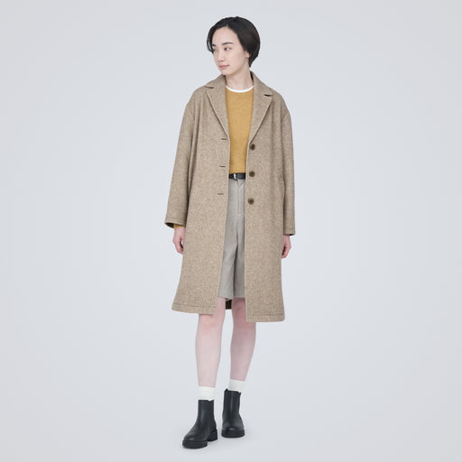 Women's Recycled Wool Blend Chester Coat - Light Beige MUJI