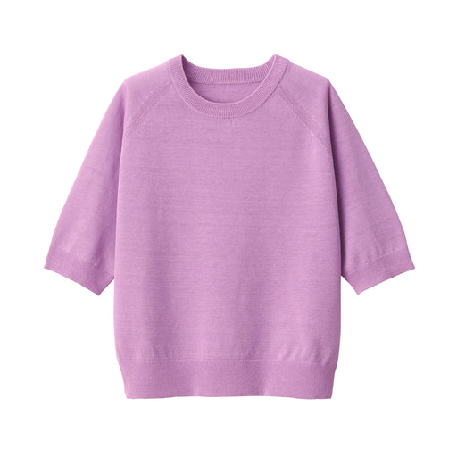 Women's Hemp Blend Crew Neck Half Sleeve Sweater Pink MUJI