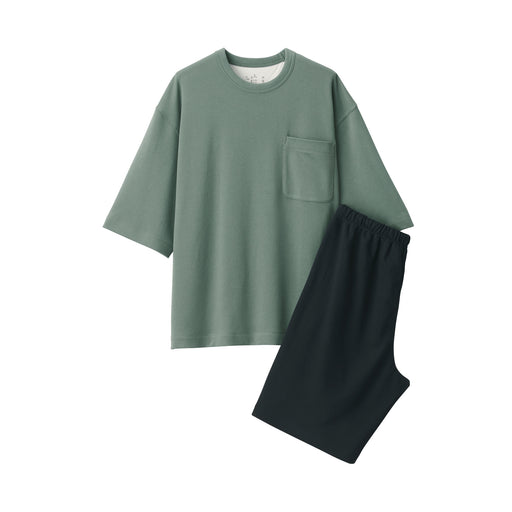 Men's Sweatshirt Short Sleeve Loungewear Set Smoky Green MUJI