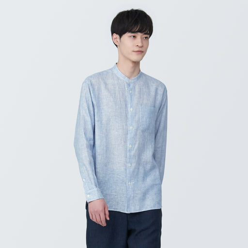 Men's Linen Stand Collar Long Sleeve Patterned Shirt MUJI