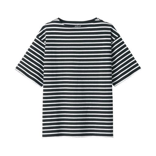 Men's Washed Heavyweight Boat Neck 1/2 Sleeve Patterned T-Shirt Black Pattern MUJI