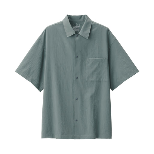 Men's Breathable Stretch Short Sleeve Shirt Smoky Green MUJI