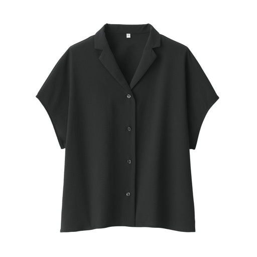 Women's Seersucker Open Collar Short Sleeve Shirt Black MUJI