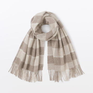 Fluffy Wool Blanket Stole Grayish Brown Check MUJI