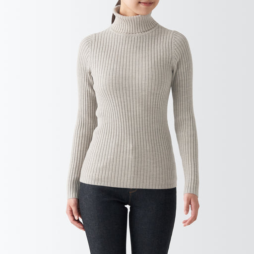 Women's Non-Itchy Washable Wide Ribbed Turtleneck Sweater MUJI