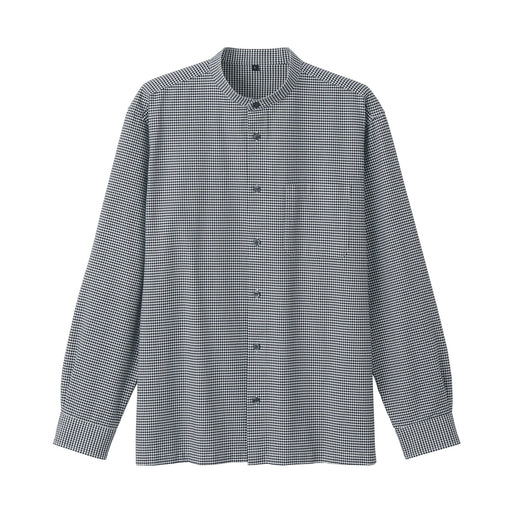Men's Washed Oxford Stand Collar Long Sleeve Shirt White Check MUJI