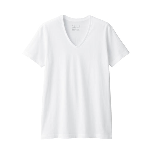 Men's Side Seamless Jersey V Neck Short Sleeve T-Shirt White MUJI