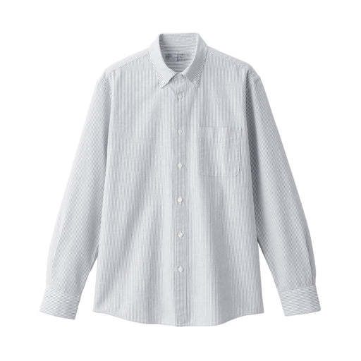 Men's Washed Oxford Button Down Long Sleeve Patterned Shirt Navy Stripe MUJI