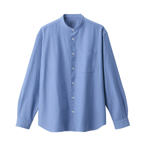 Men's Washed Oxford Stand Collar Long Sleeve Shirt Blue MUJI