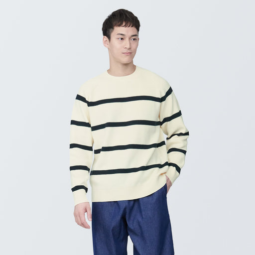 Men's Washable Ribbed Striped Crew Neck Sweater MUJI