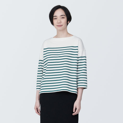 Women's Striped Boatneck 3/4 Sleeve T-Shirt MUJI