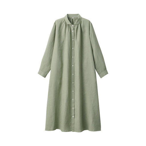 Women's Washed Linen Long Sleeve Shirt Dress Light Green MUJI