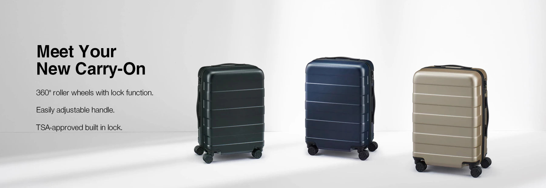 Meet Your New Carry On- 36L Luggage 360 Wheels, easy adjustable handle, and tsa-approved lock.
