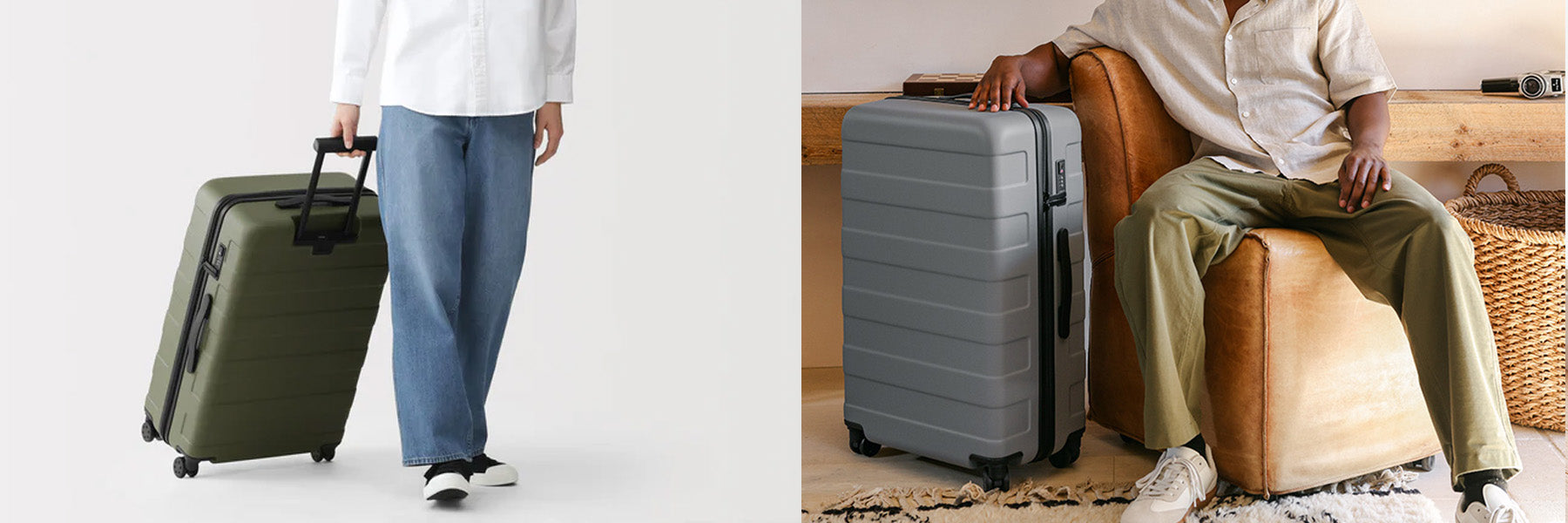 75L Hard-Shell Suitcase in Green and Grey
