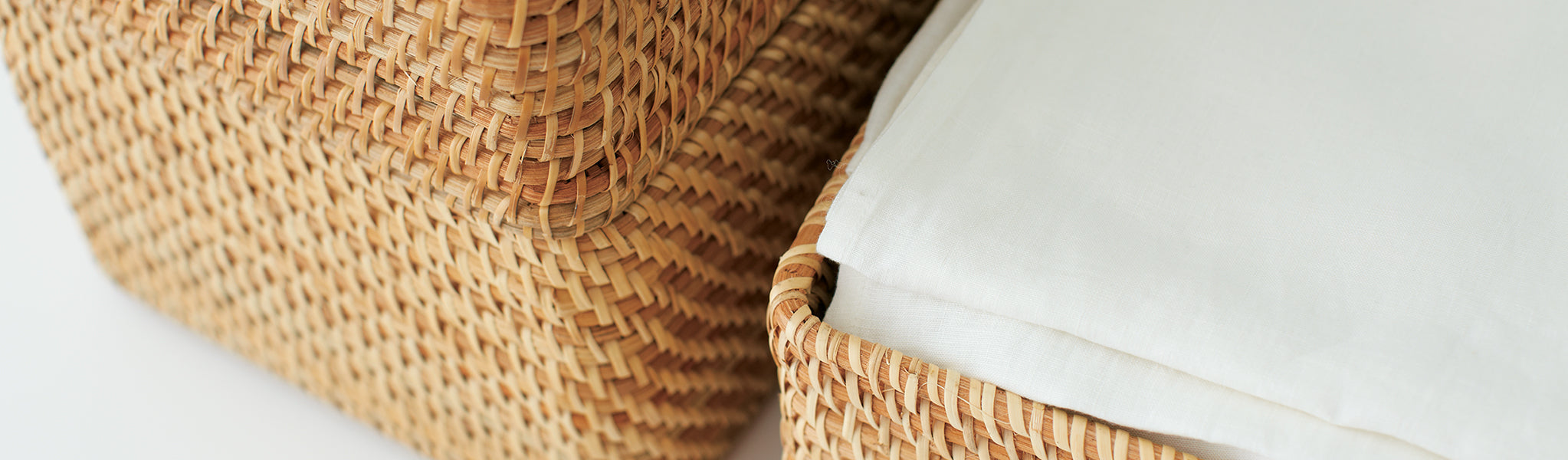 Close up of two Rattan Storage Baskets 