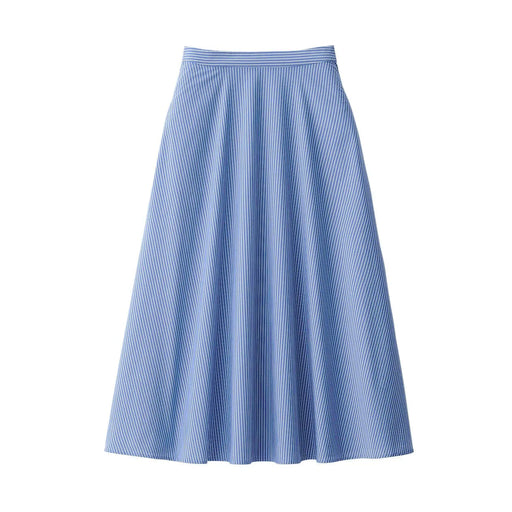Women's Quick Dry Broadcloth Flared Patterned Skirt Blue Stripe MUJI