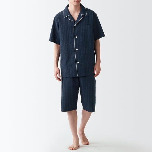 #oldjan -imported- Men's Side Seamless Seersucker Short Sleeve Pajamas MUJI