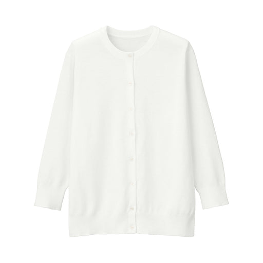 Women's High-Twist Crew Neck 3/4 Sleeve Cardigan White MUJI