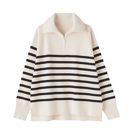 Milano Rib Half-Zip Sweater Off White Stripe MUJI