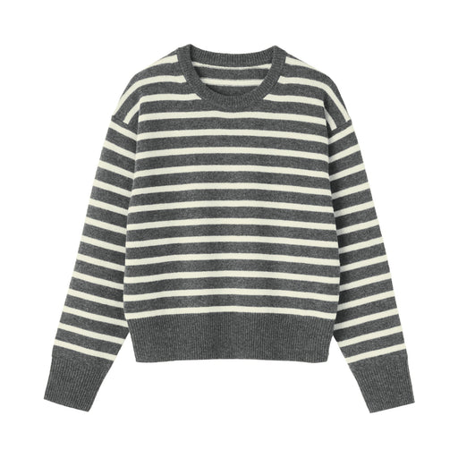 Wool Crewneck Sweater Charcoal Gray Stripe MUJI