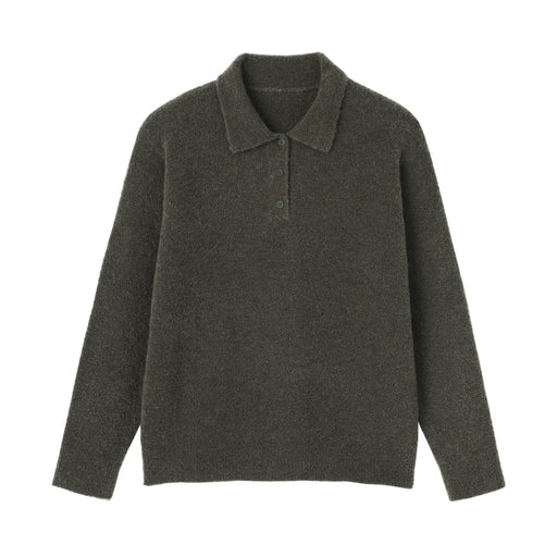 Wool Boucle Polo Sweater Khaki Green MUJI
