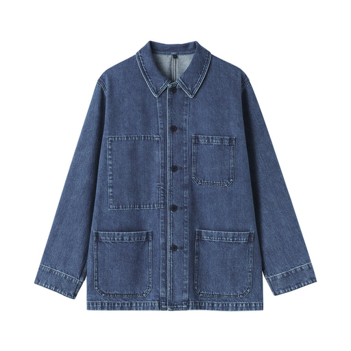 Kapok Blend Denim Coverall Jacket Blue MUJI