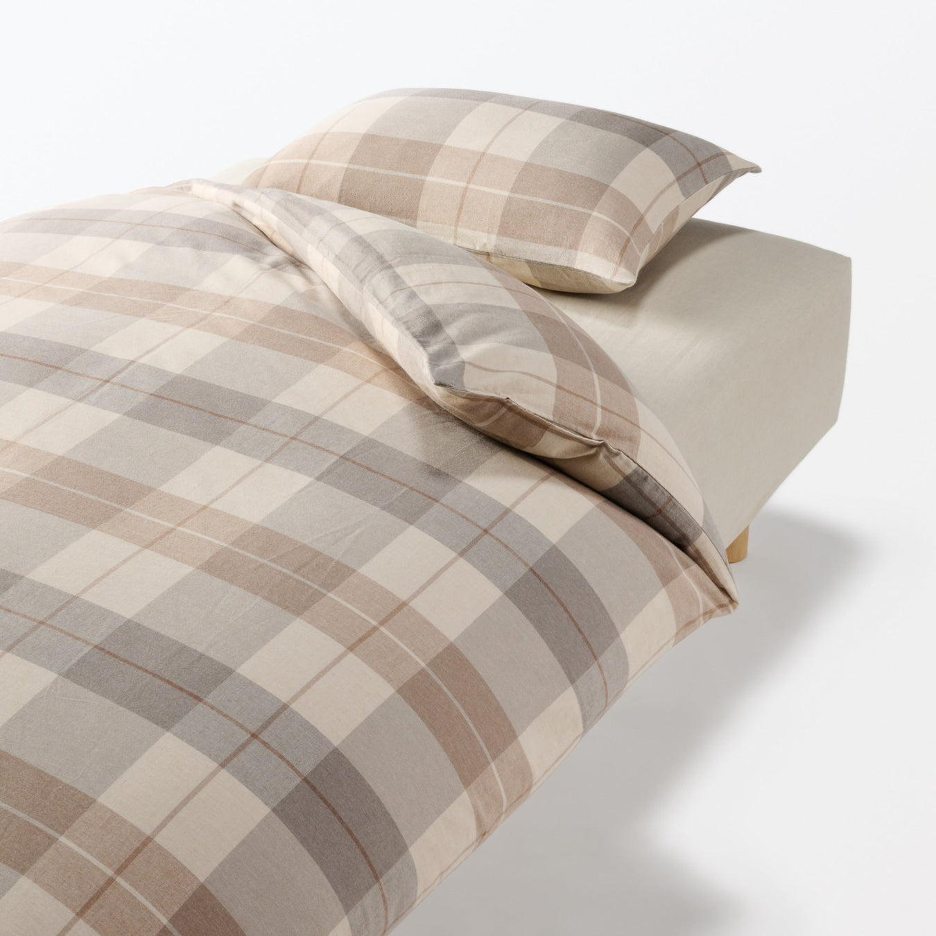 Cotton Flannel Duvet Cover Beige Check MUJI