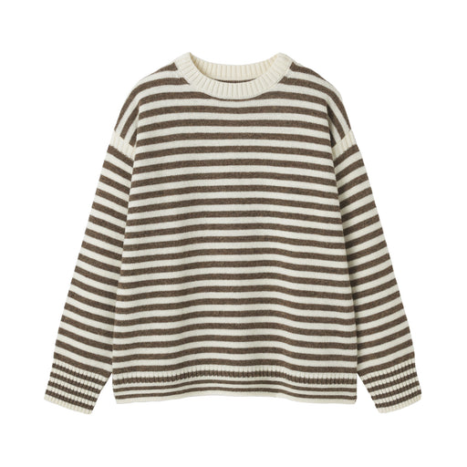 Andes Wool Crewneck Sweater Khaki Green Stripe MUJI