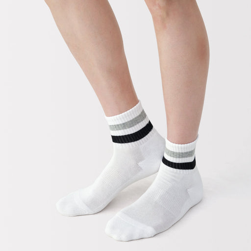 Pile Striped Short Socks White Stripe MUJI