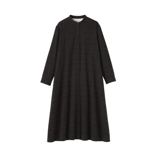 Flannel Stand Collar Dress Charcoal Gray Check MUJI