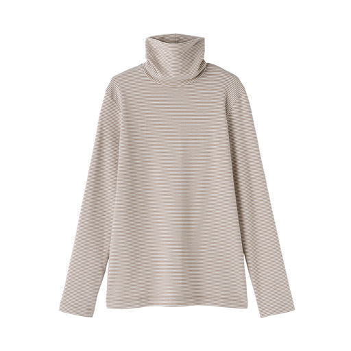 Brushed Turtleneck T-Shirt Beige Stripe MUJI