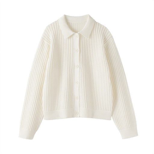Cotton Blend Mesh Polo Cardigan Off White MUJI