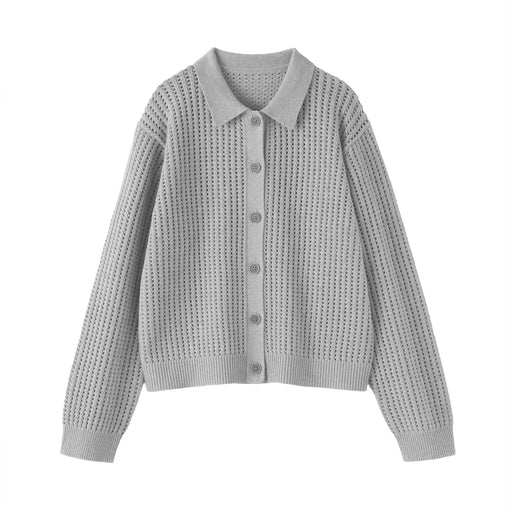 #26SS [import] Cotton Blend Mesh Polo Cardigan Gray MUJI