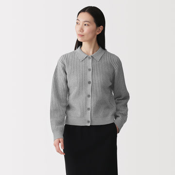 Cotton Blend Mesh Polo Cardigan MUJI