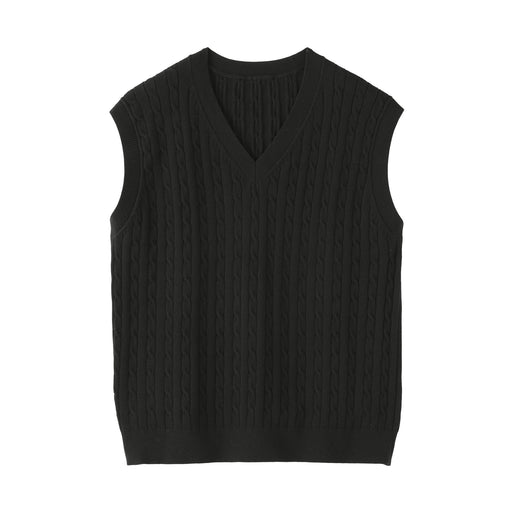 Cotton Blend Cable Vest Black MUJI