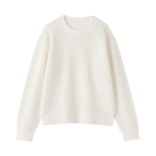 Cotton Blend Mesh Sweater Off White MUJI