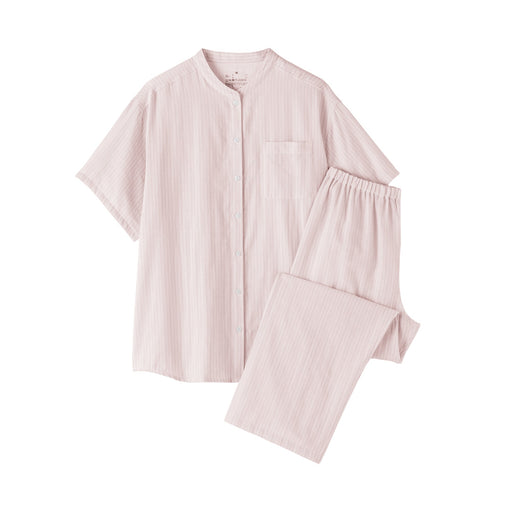 Side Seamless Lightweight Gauze Pajamas Pink Stripe MUJI