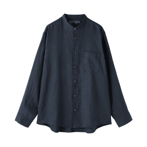 Linen Stand Collar Shirt Navy MUJI
