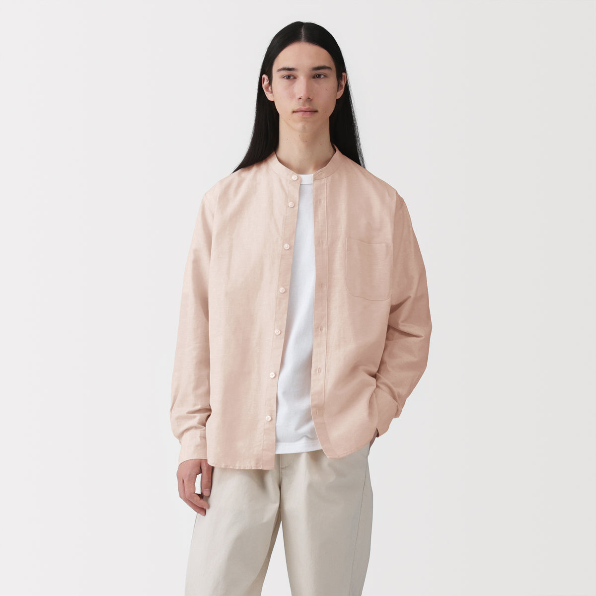 MUJI — Hemp Cotton Stand Collar Shirt