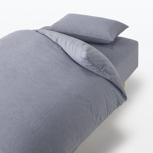 Washed Cotton Fitted Sheet Navy MUJI
