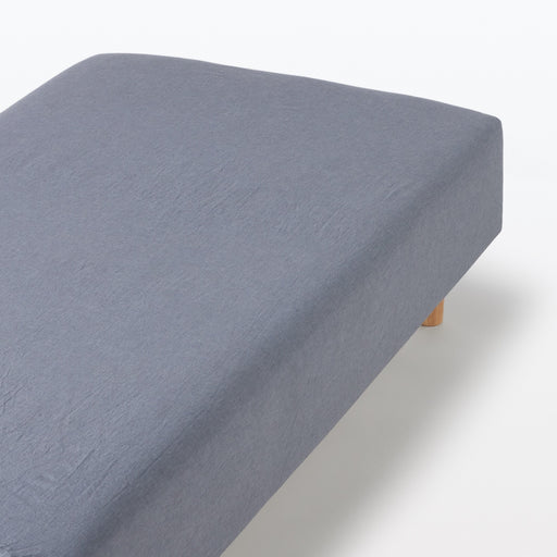 Washed Cotton Fitted Sheet Navy MUJI