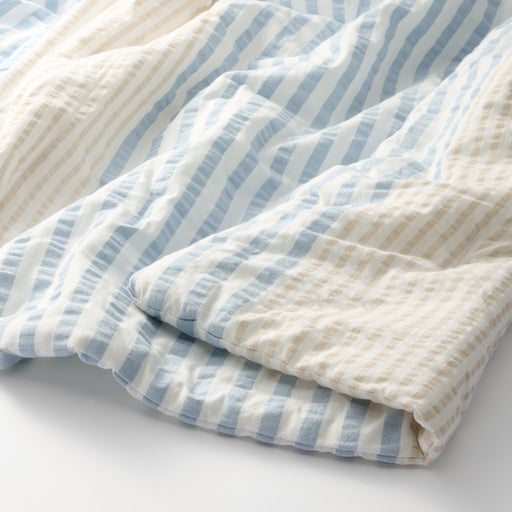 Cotton Seersucker Thin Duvet - Double Blue Stripe MUJI